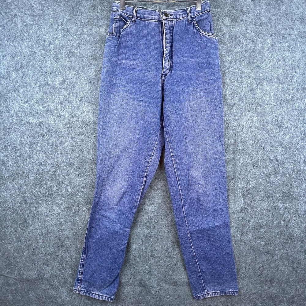 Vintage Tres Jolie Jeans Womens Small 13/ 14 Pink Blue Straight Taper Pocketless